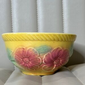 Vintage 1930s Hull OVEN PROOF Pottery Sunglow Mixing Bowl Yellow Pink Florals 6"